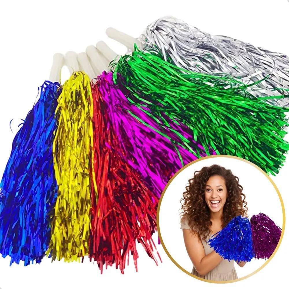 2X Kit 20 Pom Pom Metalizado Festas Lider De Torcida Colorid