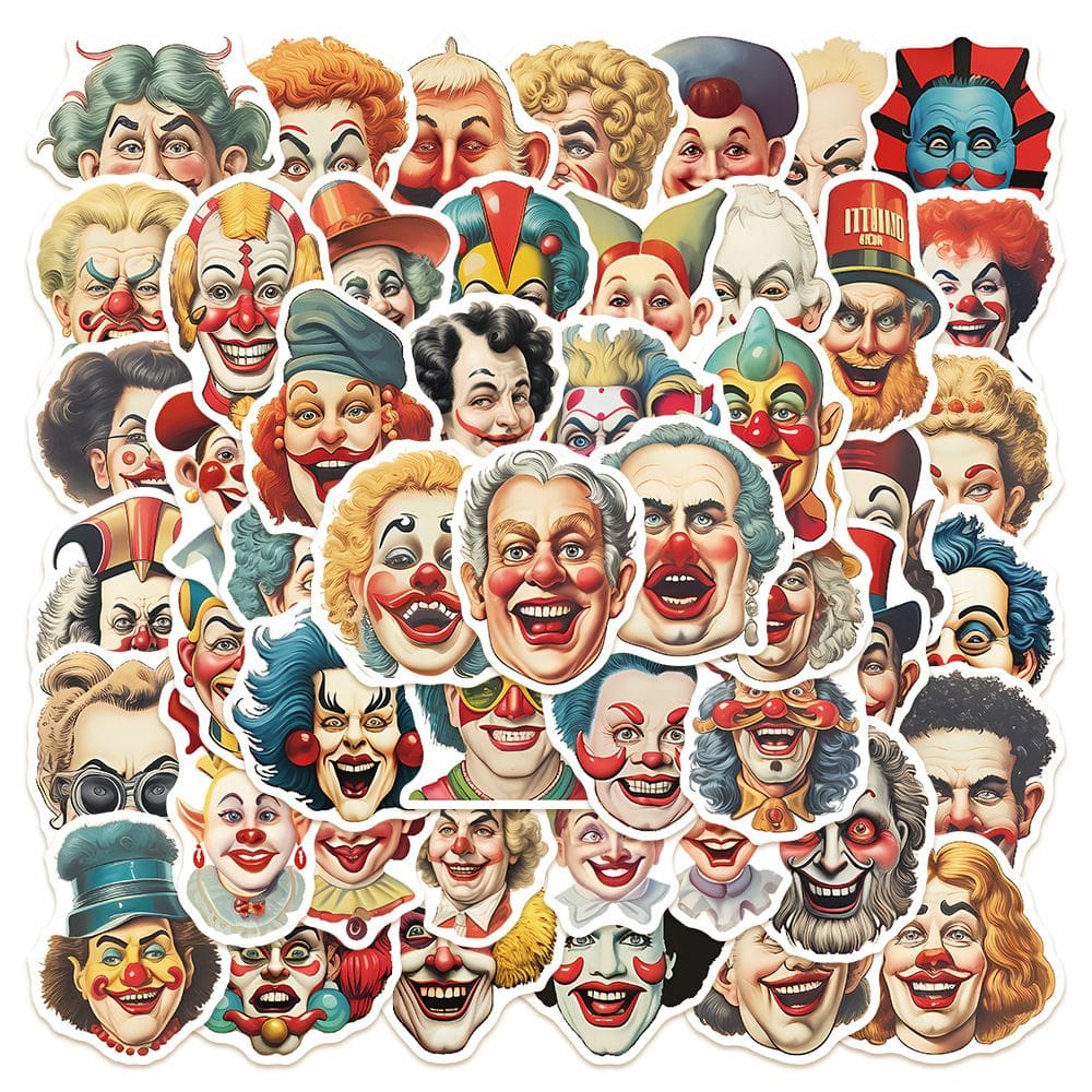 Adesivos: 50 unidades/lote, palhaços, adesivos impermeáveis de anime em vinil