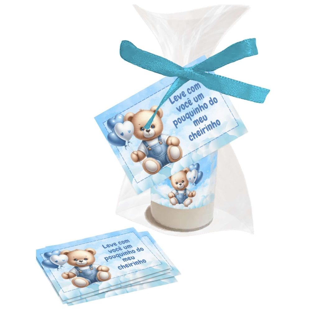25 Lembrancinhas Hidratante Tema Ursinho Azul Chá De Bebê