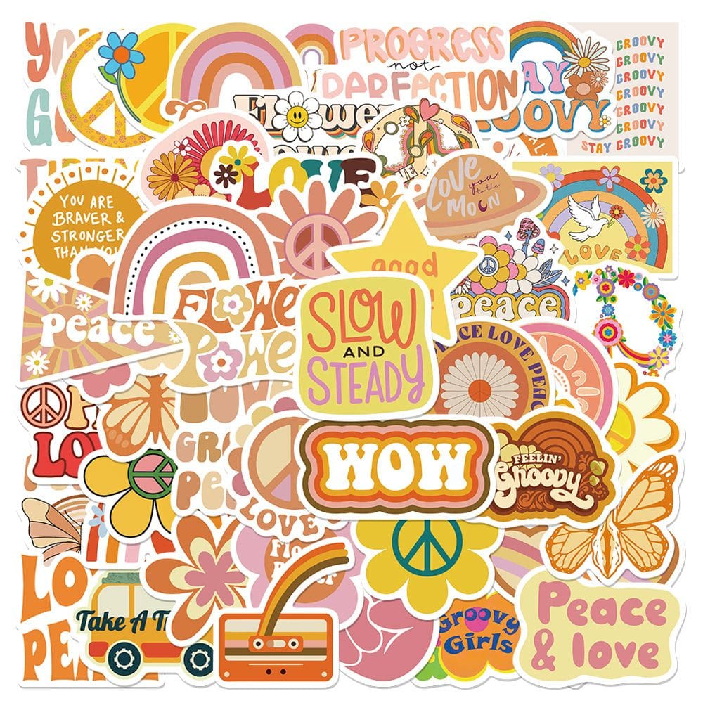 Adesivos Groovys Bohos Hippies em vinil impermeável 50 unidades/lote