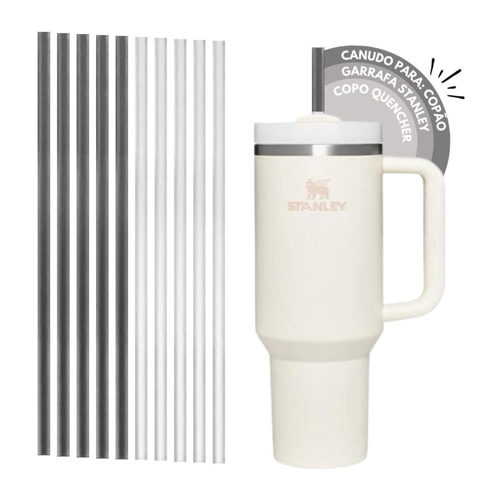 Kit 5 Canudo Preto + 5 Transparente Plastico Reutilizavel