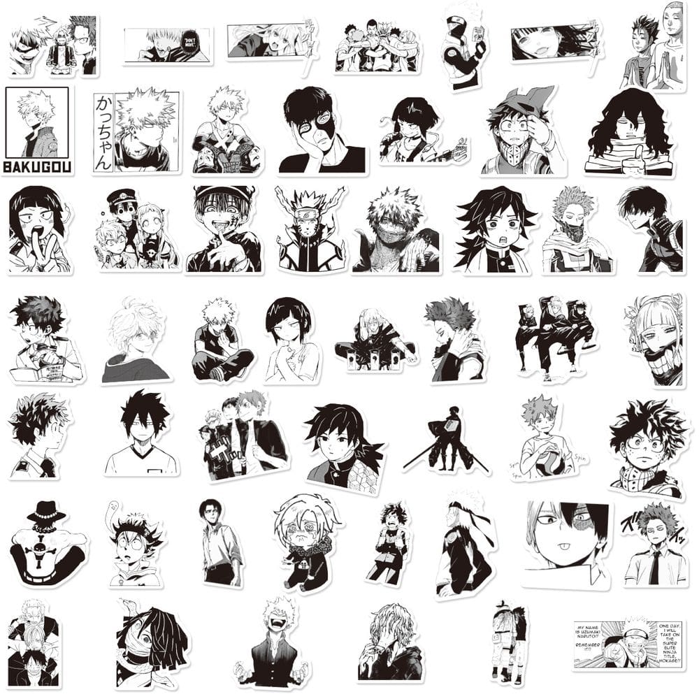 Adesivos, 100 unidades/lote, quadrinhos japoneses, pretos e brancos