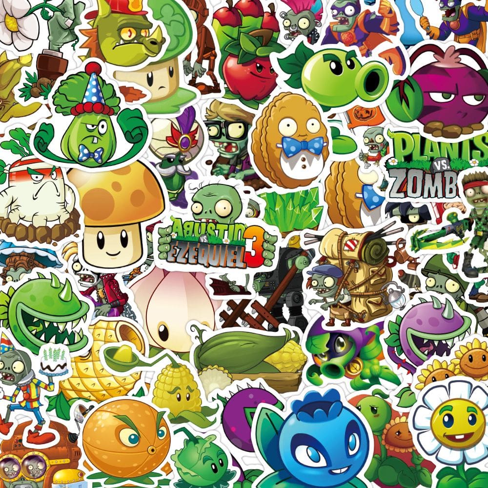 Adesivos Plants Zombies, vinil impermeável, anime, 50 unidades