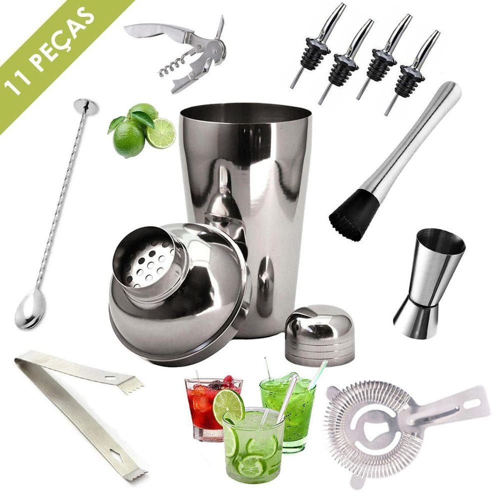 Kit Barman 11 Peças Inox Coqueteleira 500Ml