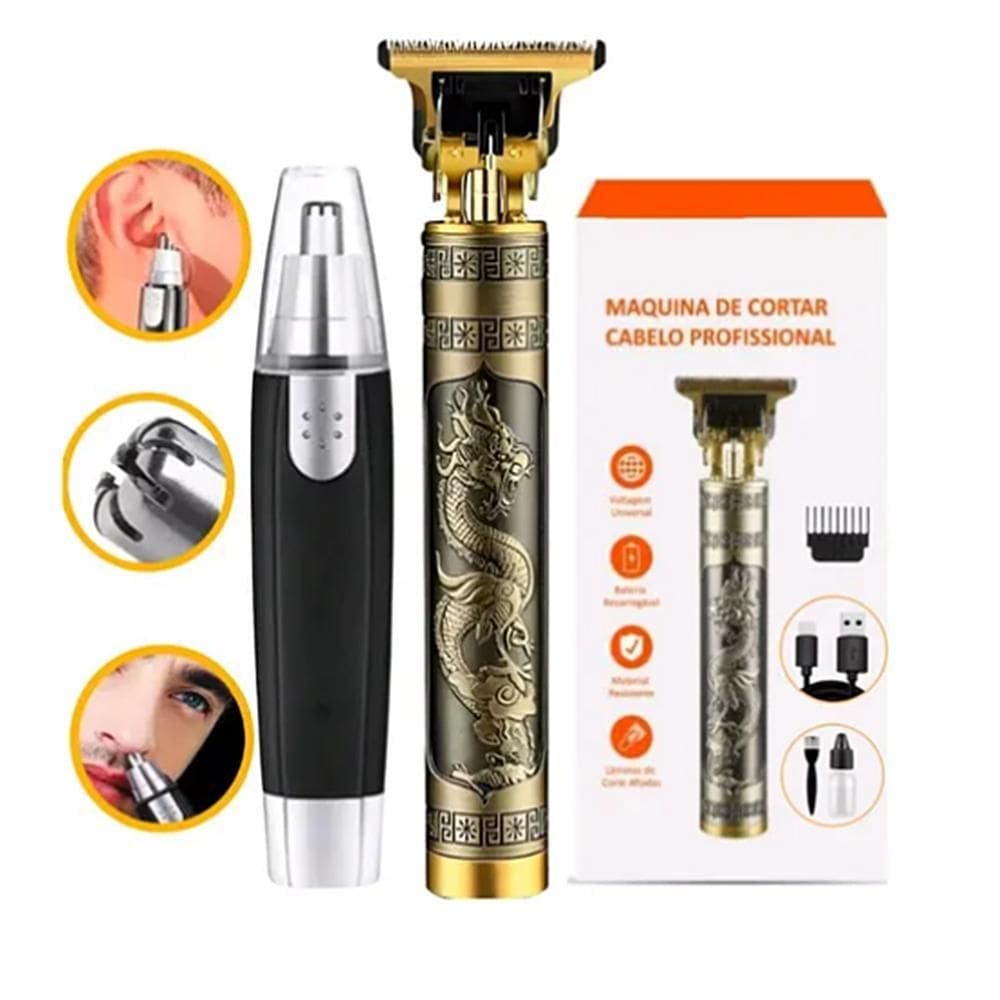 Kit Maquina Dragão Cabelo Barba E Aparador De Pelo De Nariz