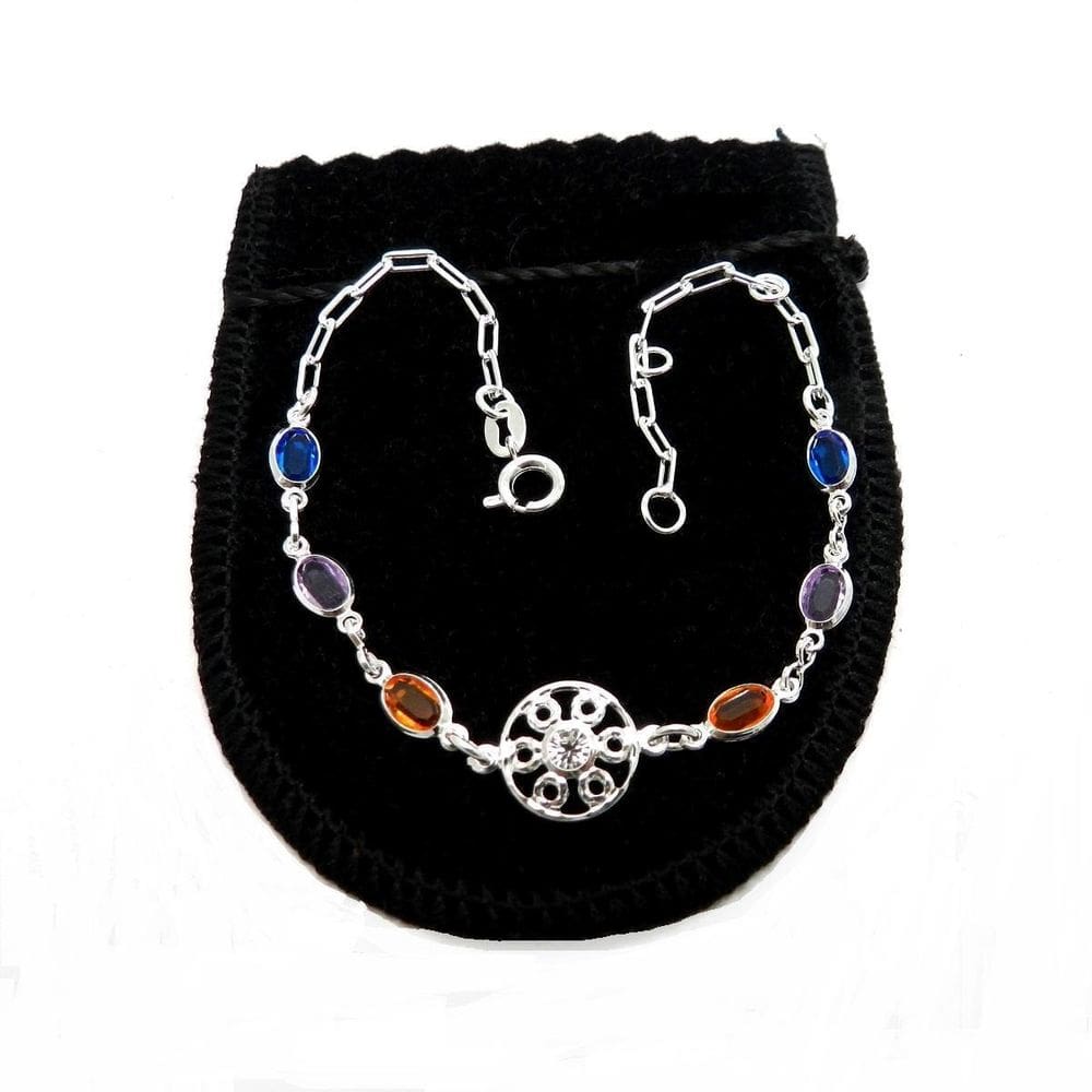 Pulseira Feminina 16/20Cm Colorida Flor Folheado Prata Pl518