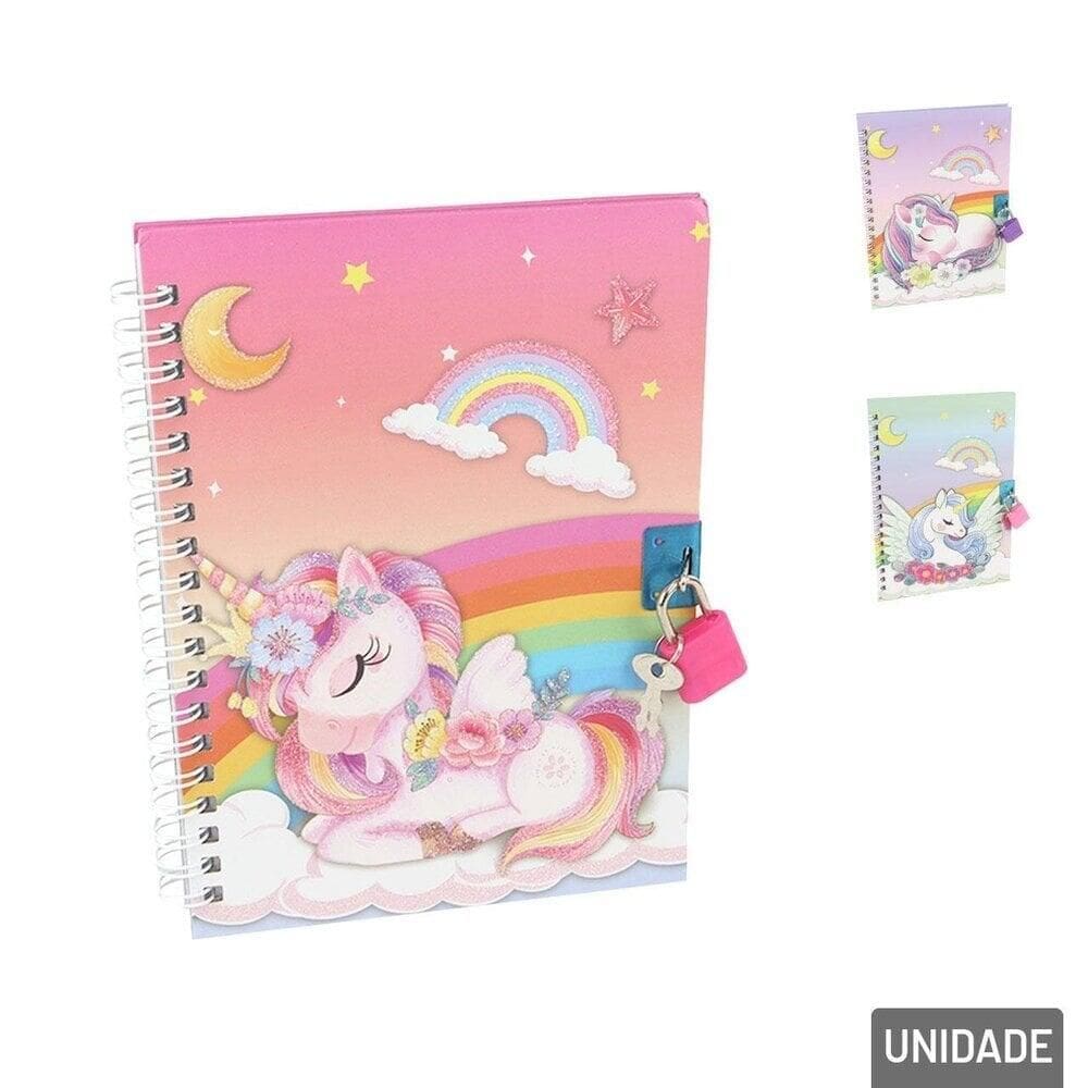Diário Secreto 45 FL com Cadeado Unicórnio Glitter - Tudo em Caixa
