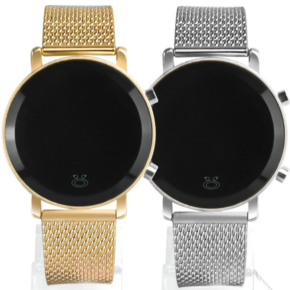 Relogio Dourado Silicone Led + Relogio Digital Feminino Aço