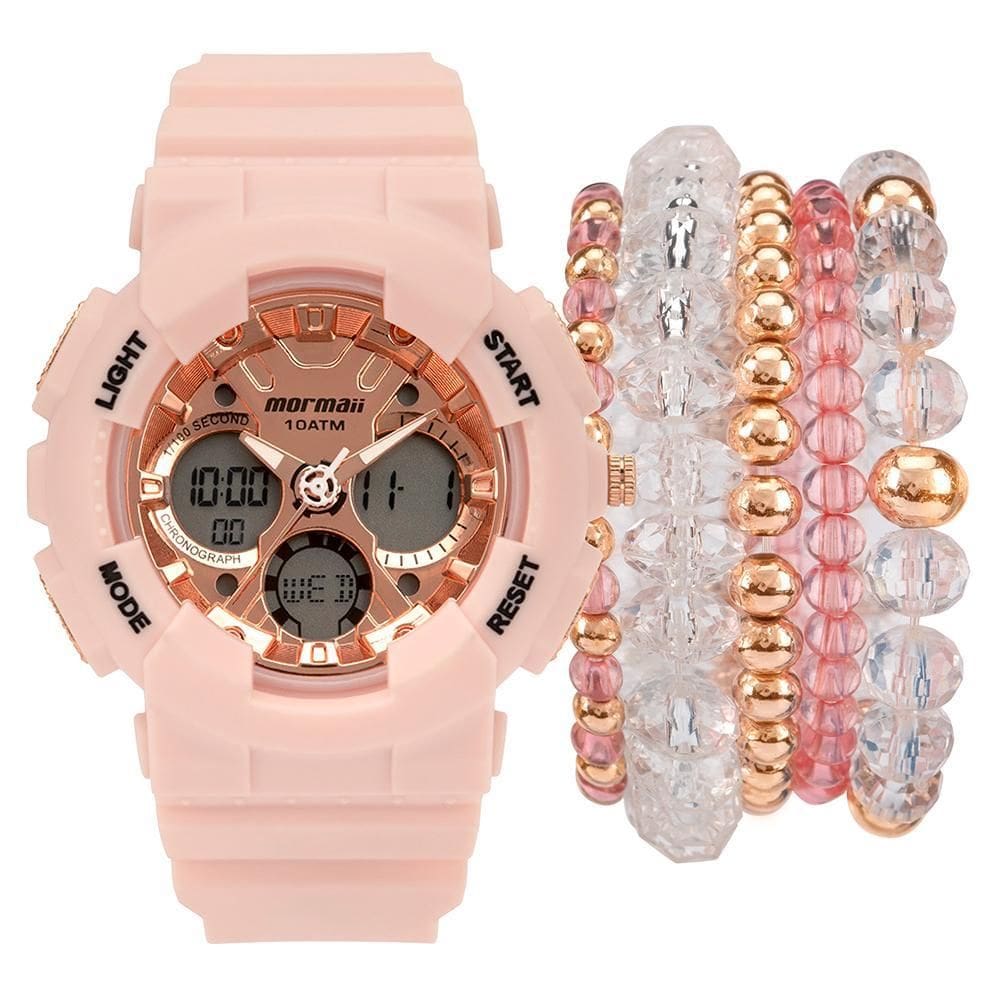 Relógio Mormaii Feminino Rosa com Pulseiras MO0691CB/8T