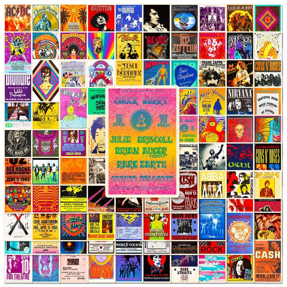 Pacote de adesivos Rock Poster Anime, vinil impermeável, 100 unidades