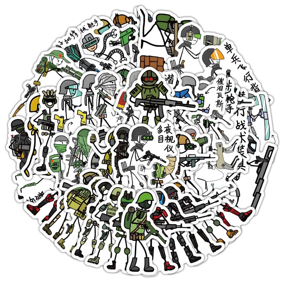 Adesivos Stickmans Specials Forces, vinil impermeável, 60 unidades