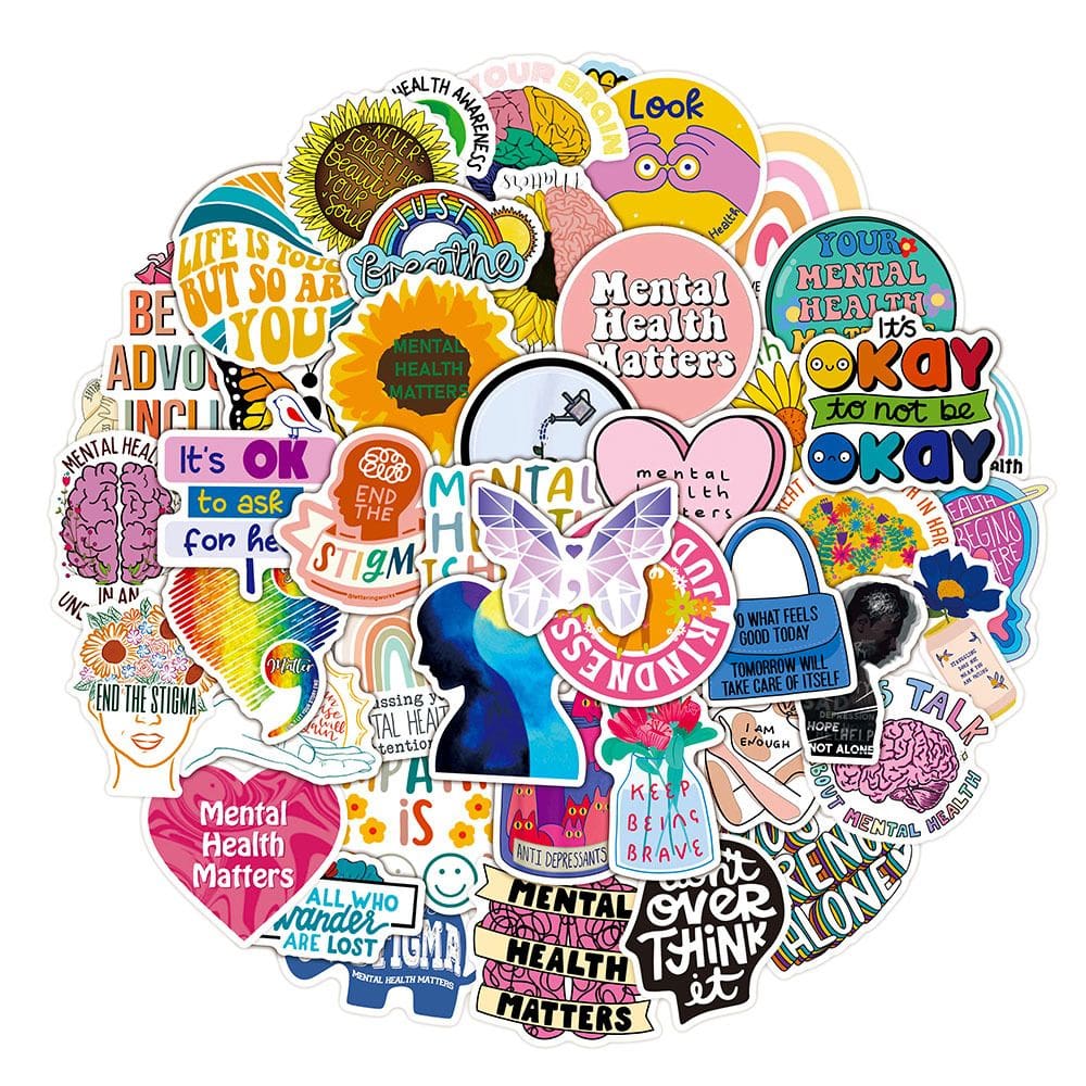 Pacote de adesivos Mental Health Anime, vinil impermeável, 50 unidades