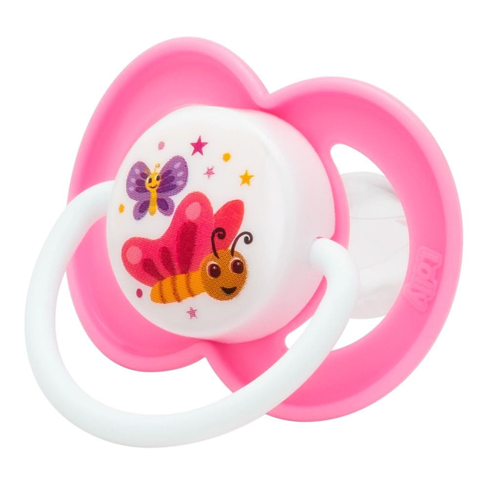 Chupeta Silicone Tamanho 2 +6 Meses Rosa Desenhos com 1 Unidade