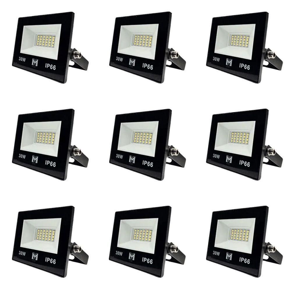 Kit 9 Refletor Led 30w Smd Bivolt 6500k Fachada Pavilhão Ip66 Mx-0316