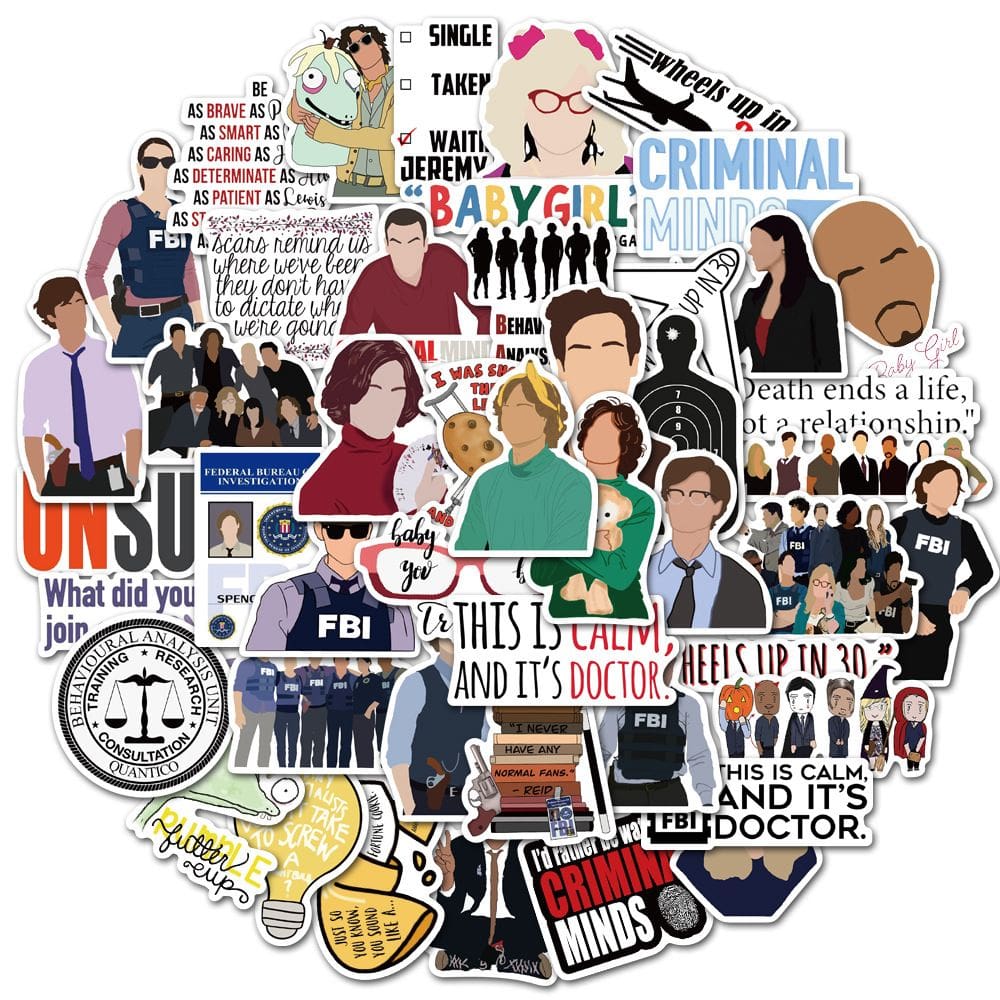 Adesivos de vinil impermeável Criminals Minds, anime, 50 unidades