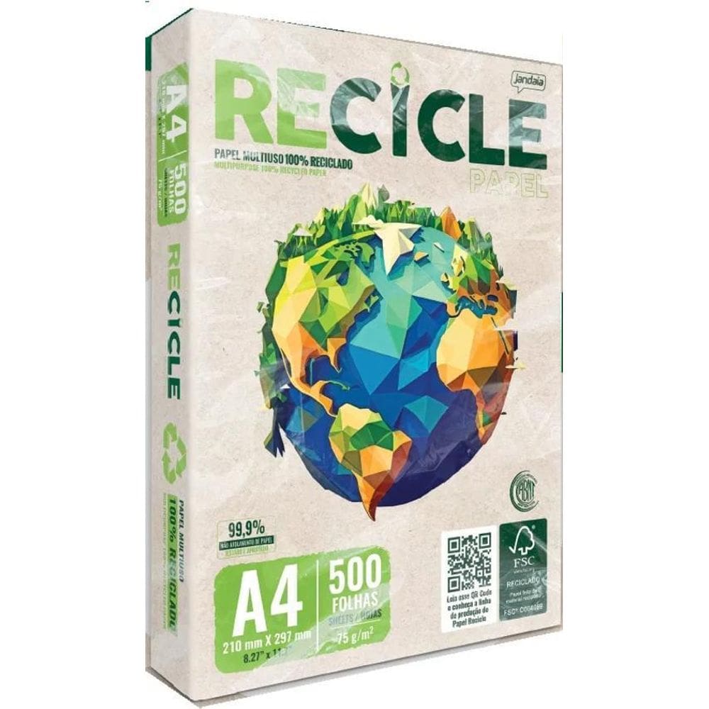 2X Papel Sulfite A4 75G Reciclado Jandaia Recicle 500 Folhas