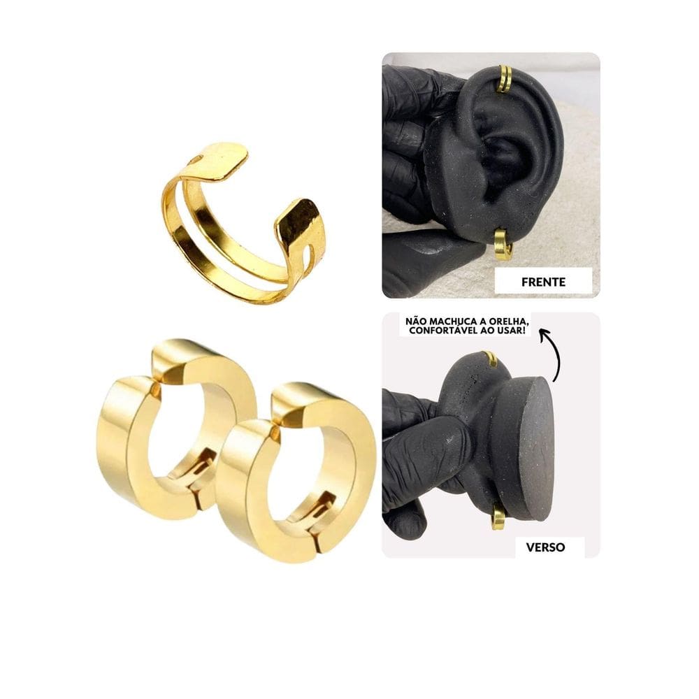Kit Brinco Argola Piercing Pressão Orelha Hélix Clip