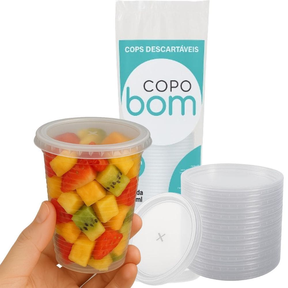 Copo Descartável Resistente Branco Com Tampa 200Ml 100Un.