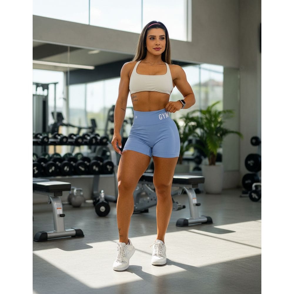 Shorts Feminino Fitness Cintura Alta Modelador Sem Costura Compressão Texturizado para Academia, Corrida e Yoga Sport