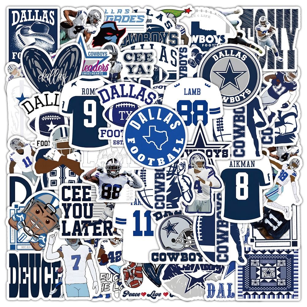 Adesivos de vinil impermeável Dallas Cowboys, anime, 50 unidades