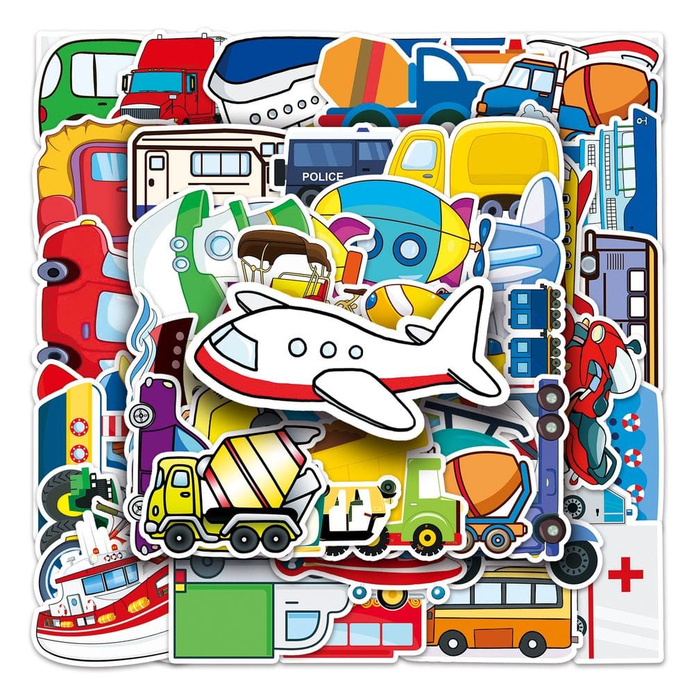 Lote de adesivos: 50 peças, aviões de transporte, navios, à prova d`água