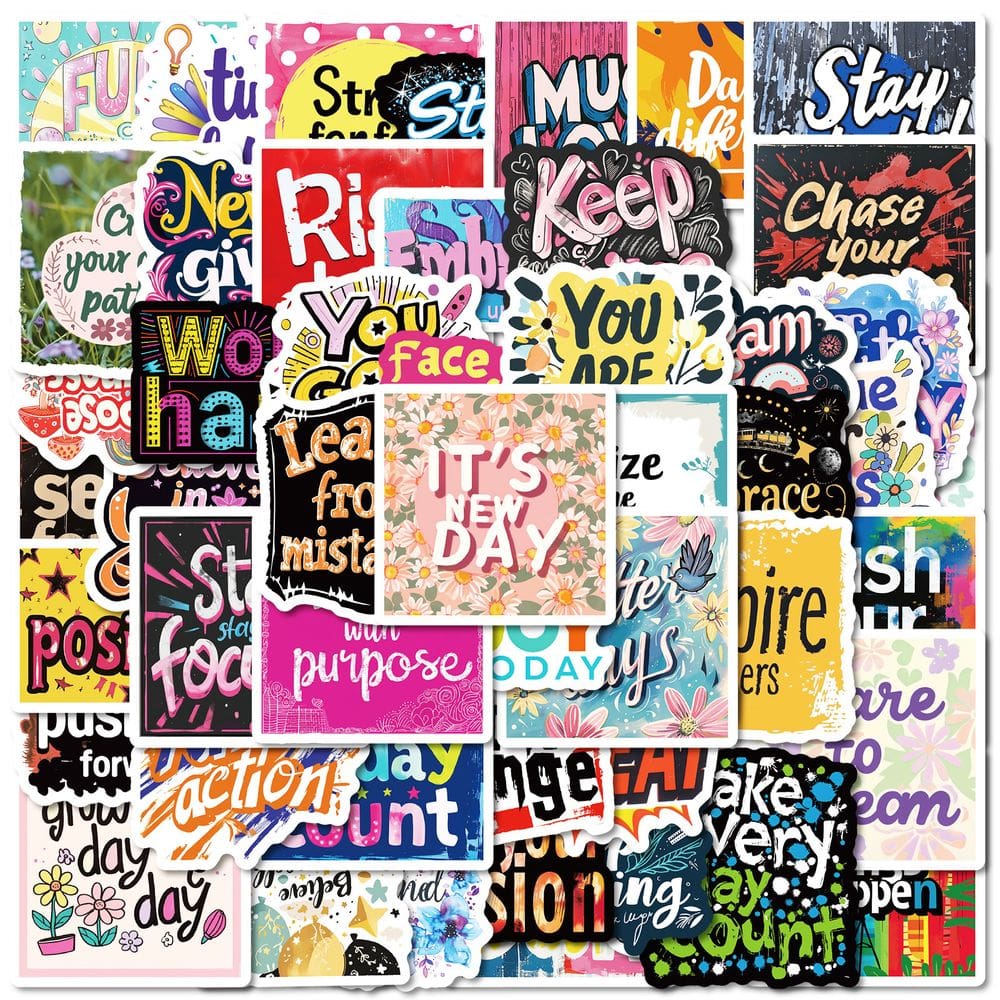 Adesivos, 50 unidades/lote, frases inspiradoras em inglês, impermeáveis