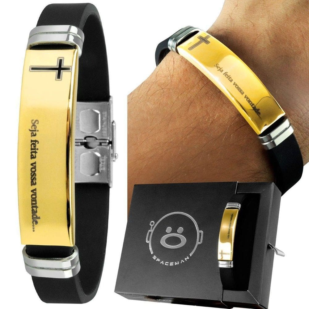 Pulseira Masculina Dourada Banhada Placa Pai Nosso Ouro +