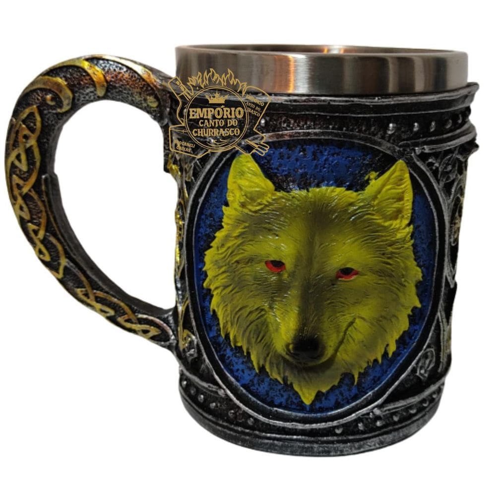 Caneca Metal Medieval Wolf 400Ml Inox