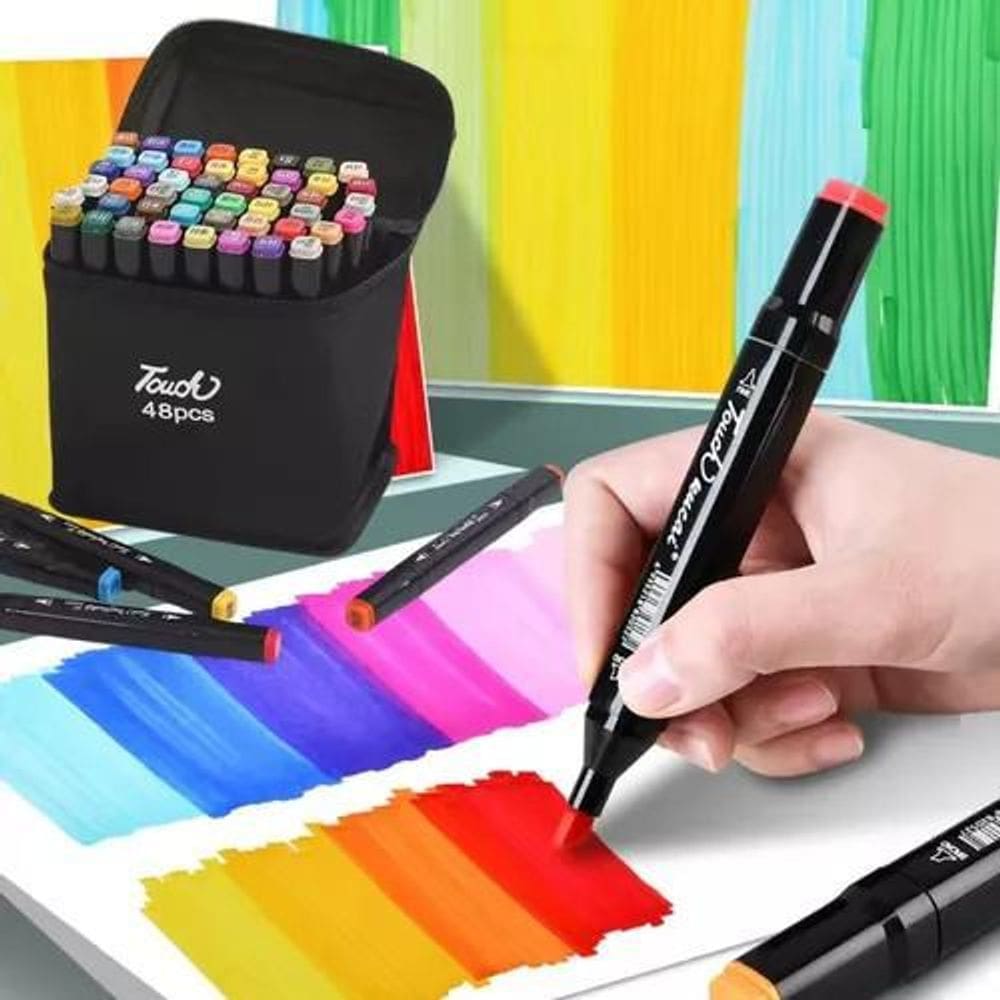 Super Kit Estojo Caneta Permanente 2 Pontas Dupla 48 Cores