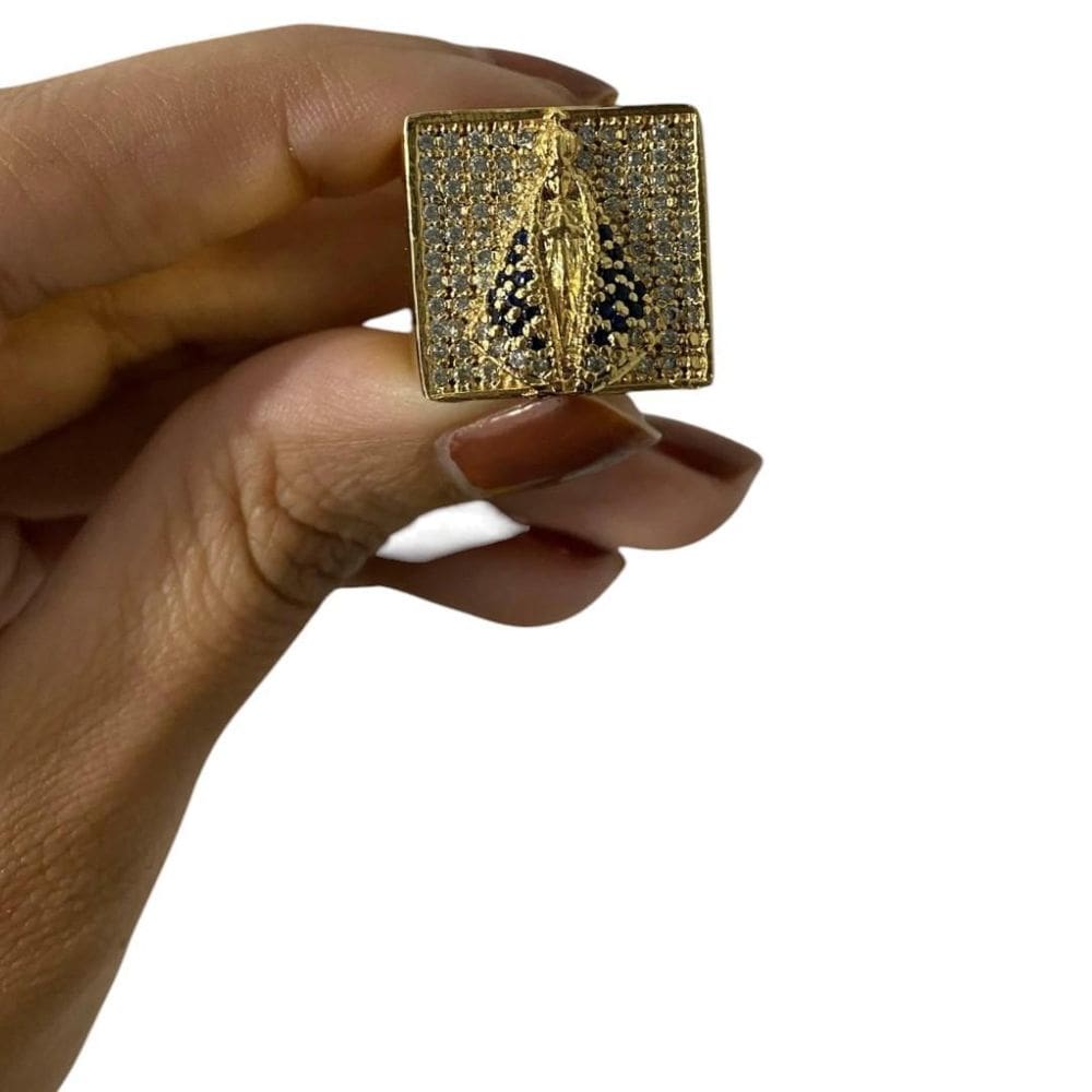 Anel Nossa Senhora Aparecida Cravejado - Banhado A Ouro 18K