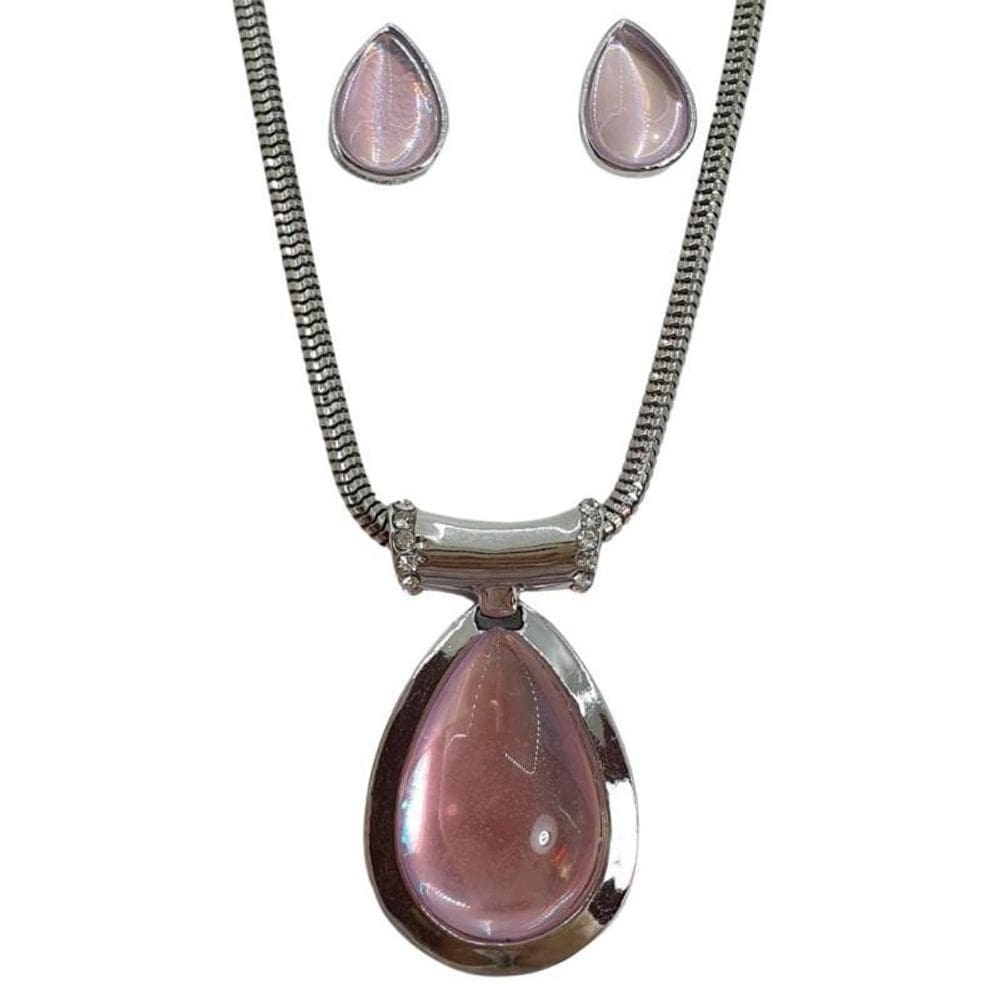 Conjunto Brinco E Colar Folheado Formato De Gota