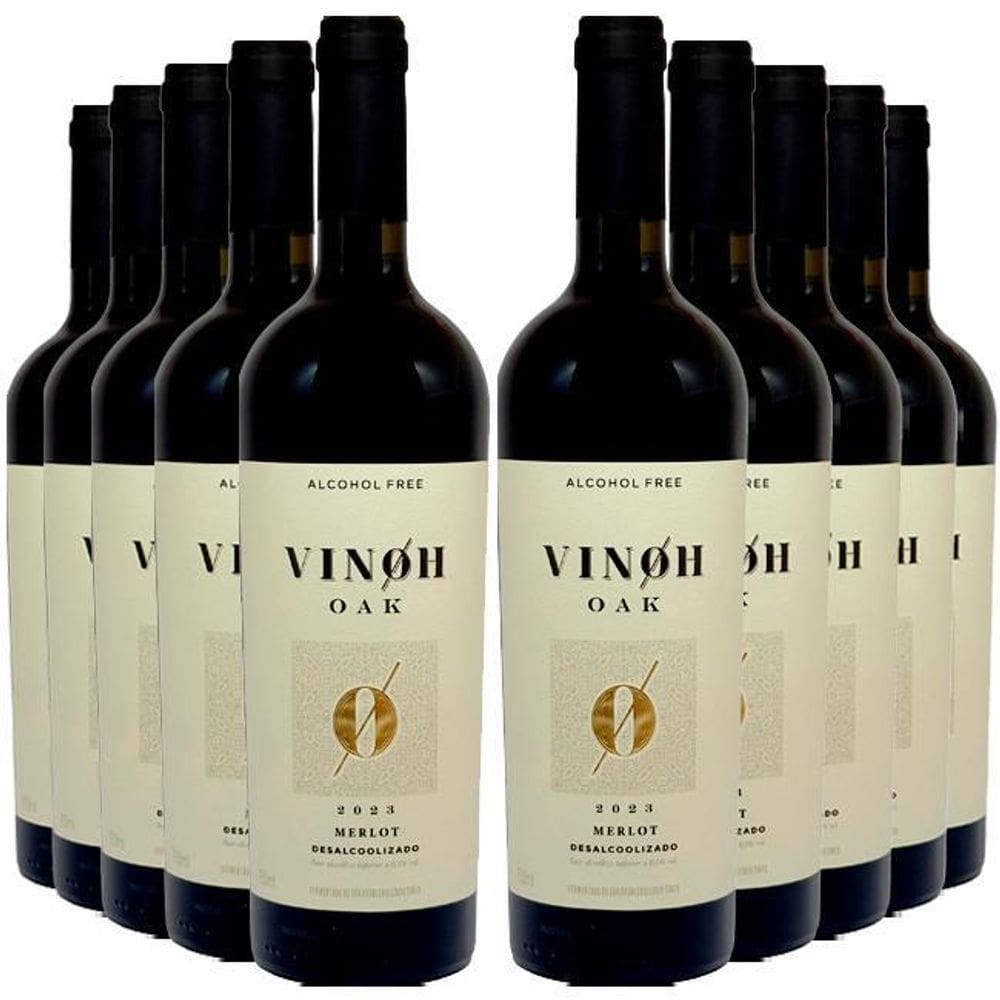 Vinho Sem Álcool Tinto Seco Merlot Vinoh Oak - 10 Un