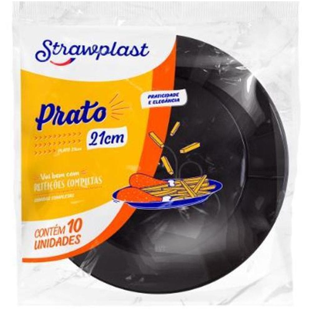 Prato De Acrílico Redondo 21Cm Preto - 10 Unidades