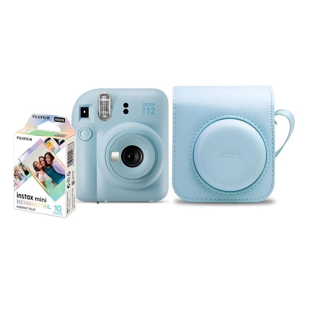 Kit Câmera Instantânea Instax Mini 12 Azul com Pack 10 fotos e Bolsa Azul, FUJIFILM