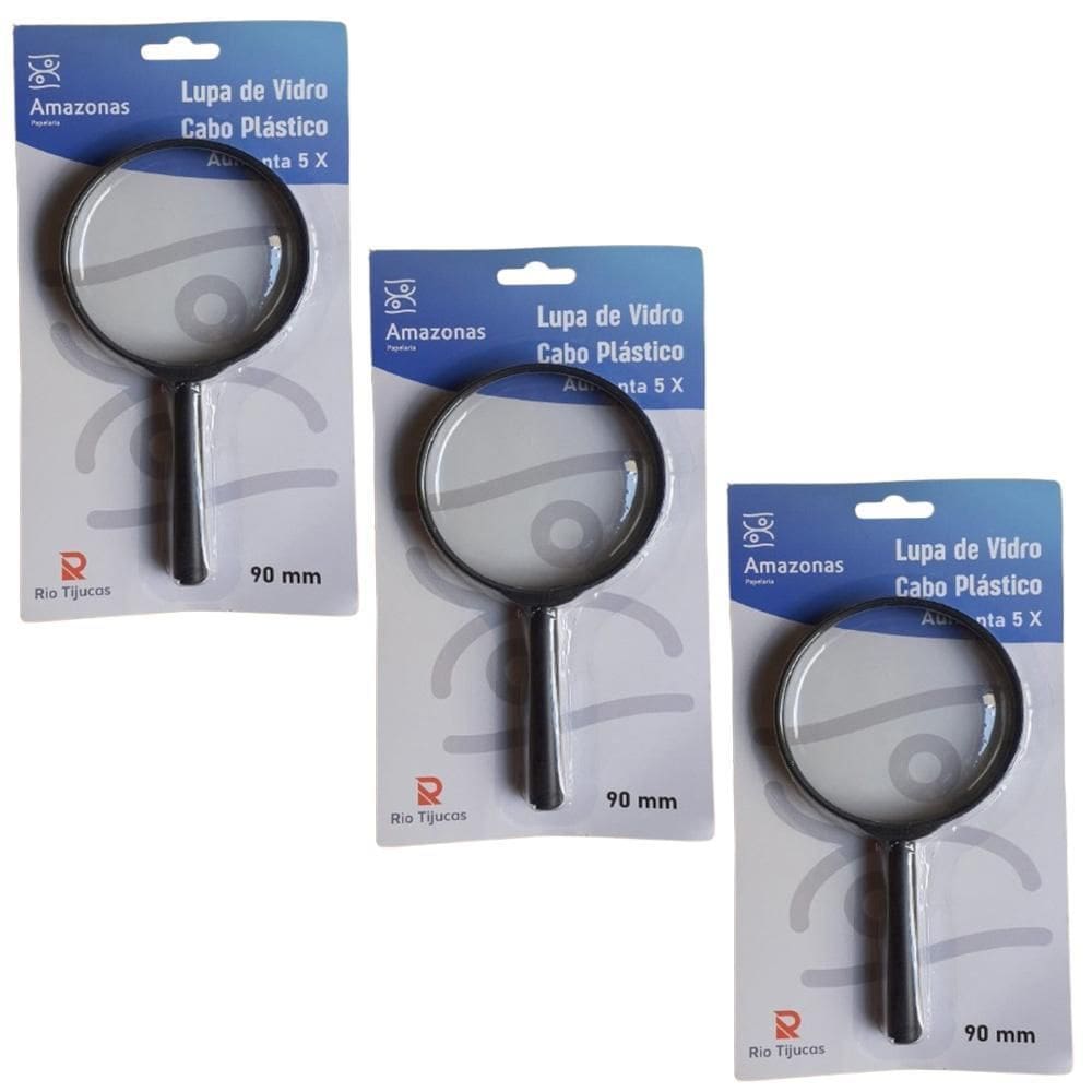 3 Lupas Manual 90Mm Aumento Grande 5X Lente Leitura Estetica