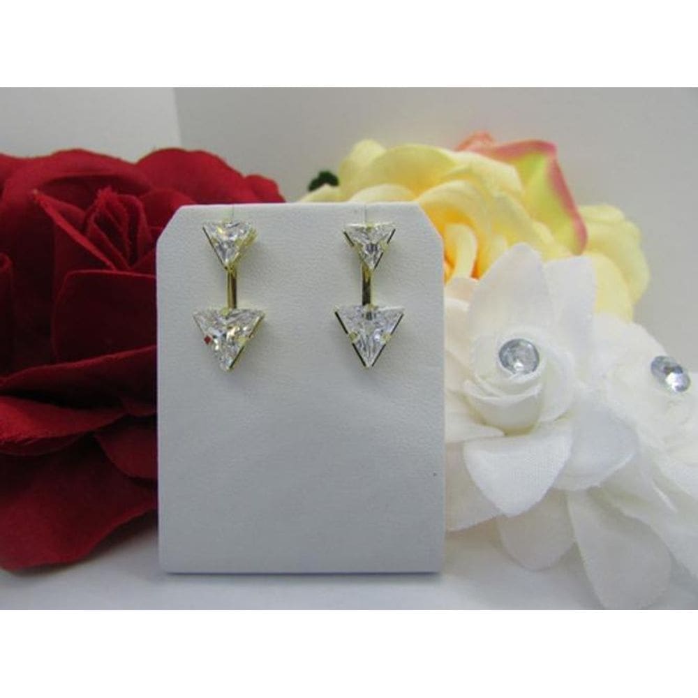 Brinco Ear Jacket Geométrico Pedra Zirconia Folheado