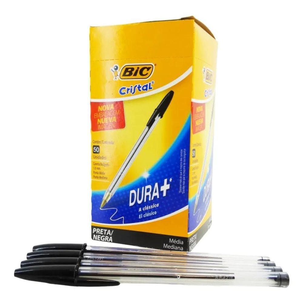 2X Caneta Esferográfica Bic Cristal Preta - Caixa 50 Unidade