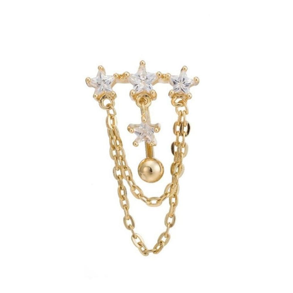 Piercing De Umbigo Dourado Ouro Pendurado Estrela Invertido