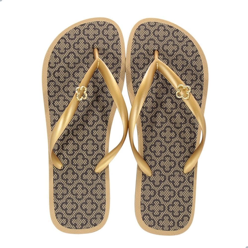 Chinelo Feminino Capodarte 4016738 Ouro/Monograma Bege