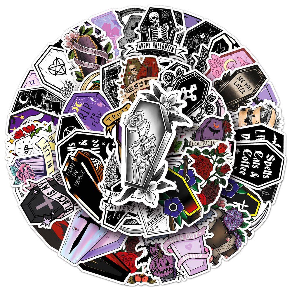 Adesivos, túmulos, inscrições, caixões, vinil impermeável, 50 unidades