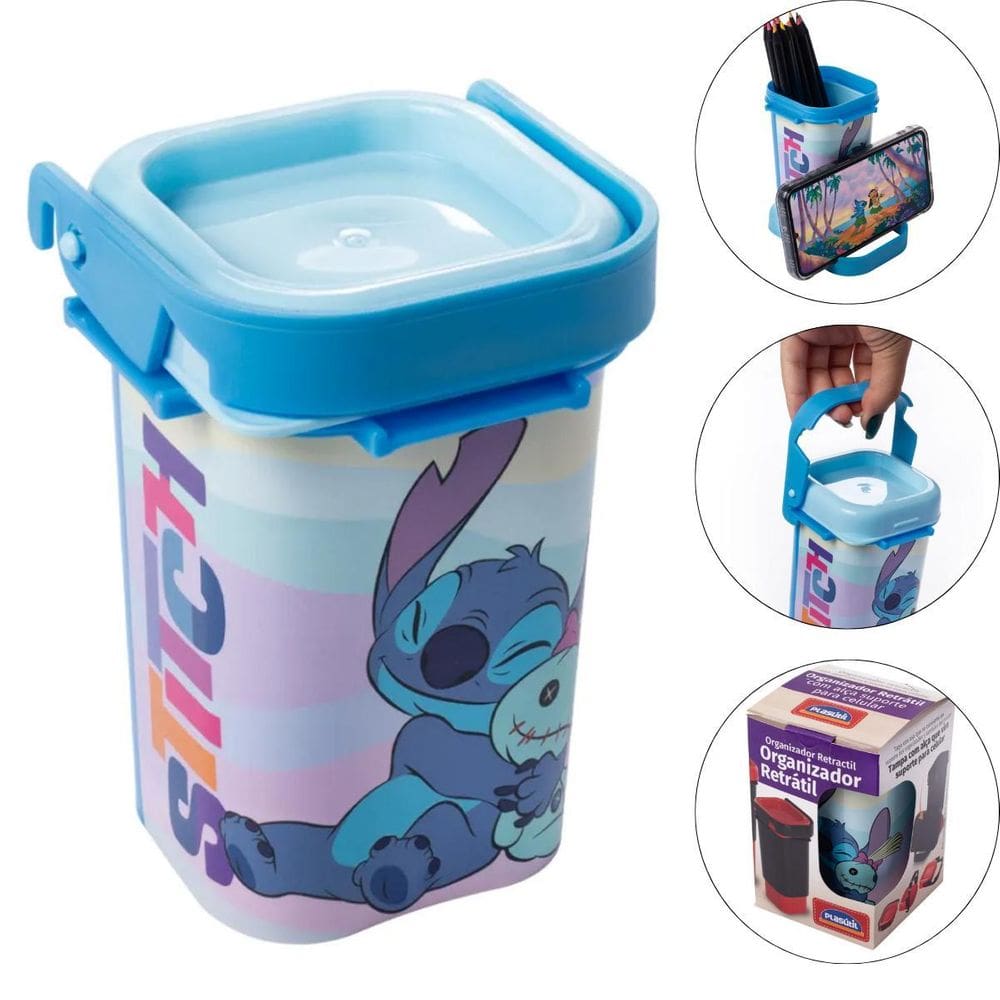 Organizador Lápis E Caneta Retrátil C Suporte Celular Stitch