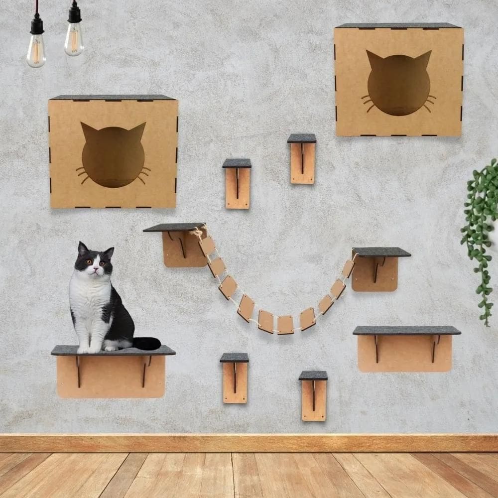 2X Kit De Gato Casa Casinha Parede Playground 9 Peças Cor Md