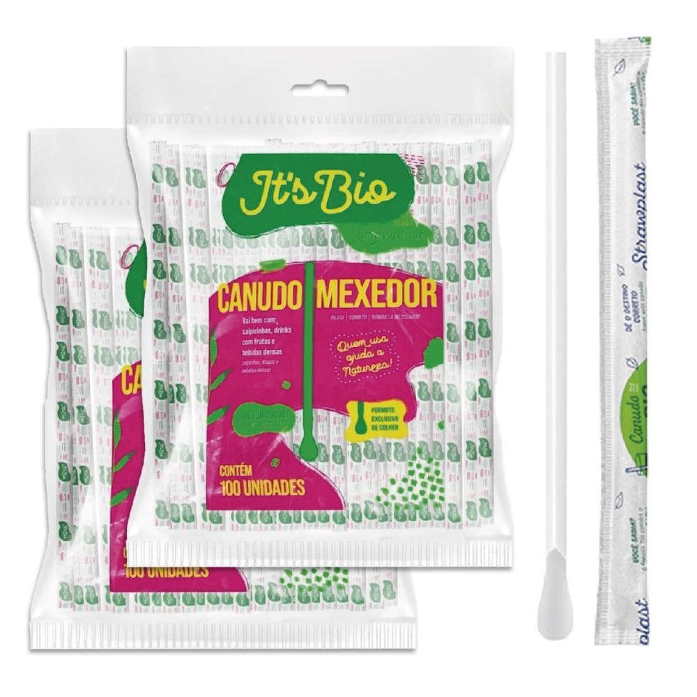 Canudo Mexedor Drink C/200 Biodegradavel Colher Sache