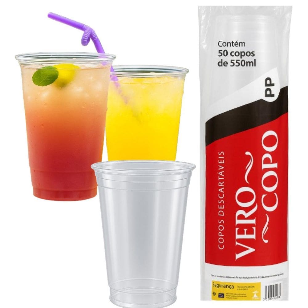 Copo Descartável 550Ml Liso Chop E Bebidas Com 50 Un.