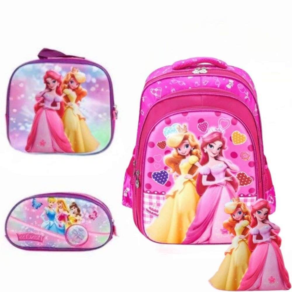 Lancheira Mochila E Estojo Feminino Infantil Tema Conto