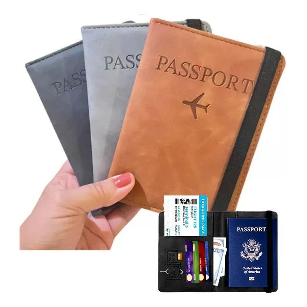 2X Carteira Para Passaporte Documentos Cartão Viagem