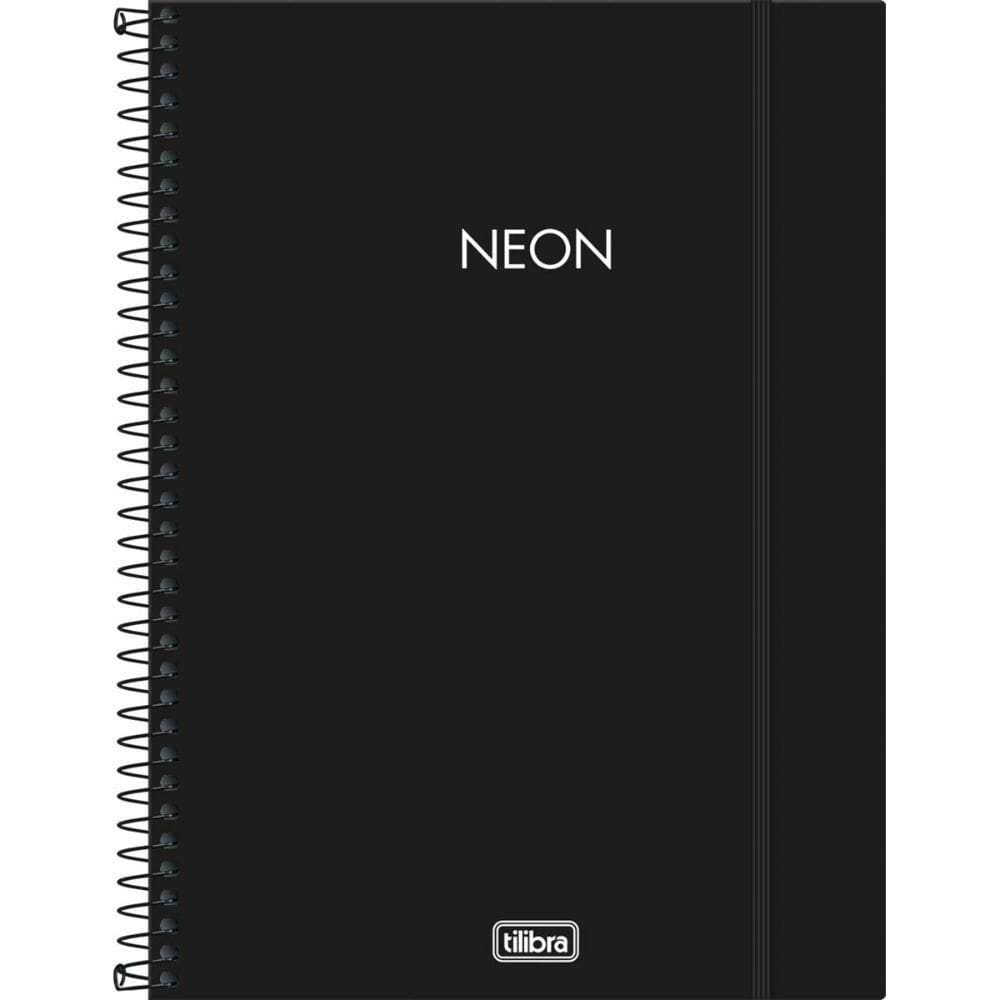 Caderno Espiral Capa Plástica Universitário 10 Matérias Neon 160 Folhas Tilibra Preto