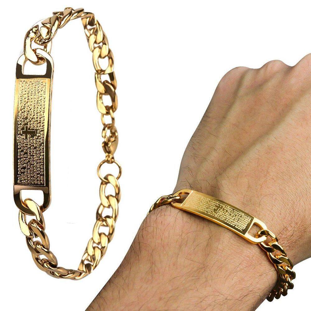 Pulseira Masculina Banhada Oração Pai Nosso Qualidade