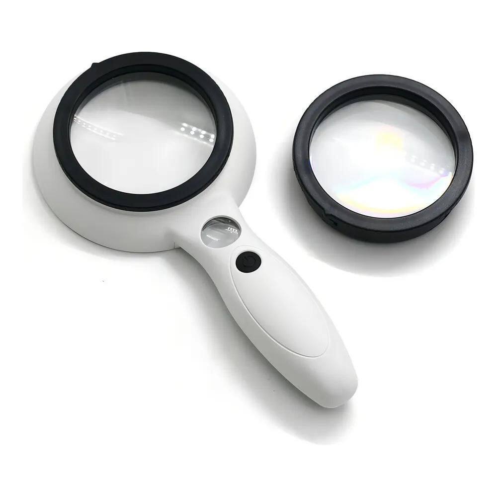 2X Lupa De Mão 12X Lente De Aumento Com Led