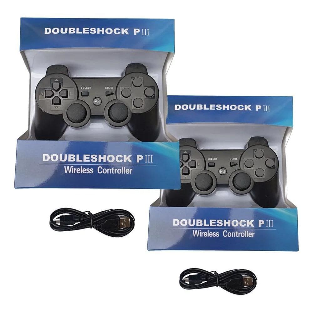 2X Kit 2 Manete Controle Compativel Sem Fio Ps3 Cabo Carrega